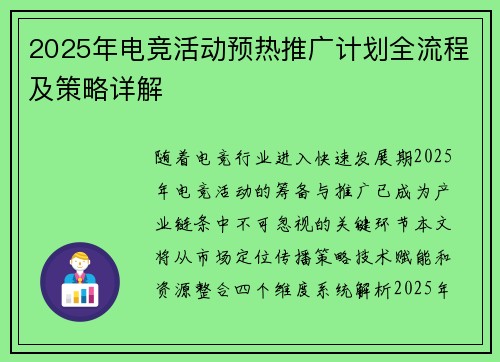 2025年电竞活动预热推广计划全流程及策略详解